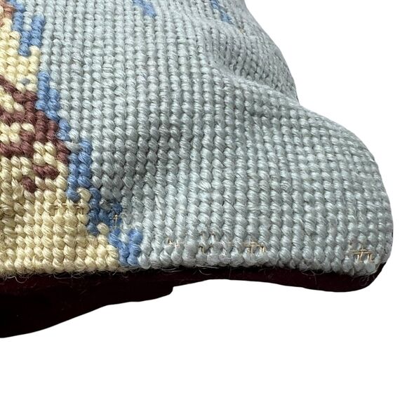 Needlepoint Winter Scene Throw Pillow 2 People Winter Coats Snowy Tree Cabin - Picture 5 of 16